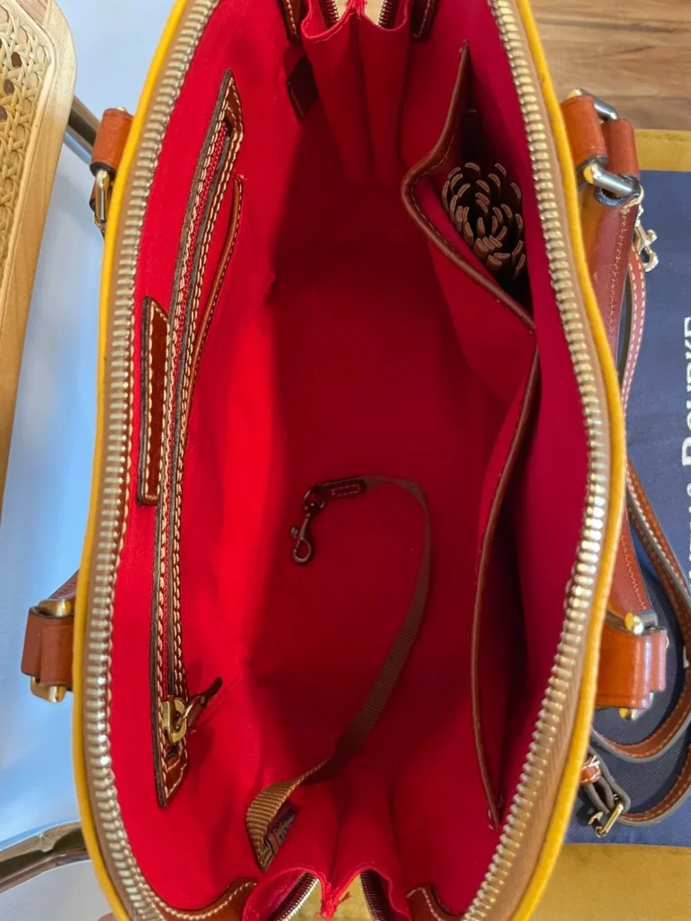 Dooney & Bourke Pebble Leather Domed Satchel Mustard Yellow